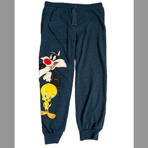 Looney Tunes Juniors Sweatpants XL Navy Blue Joggers Tweety and Sylvester